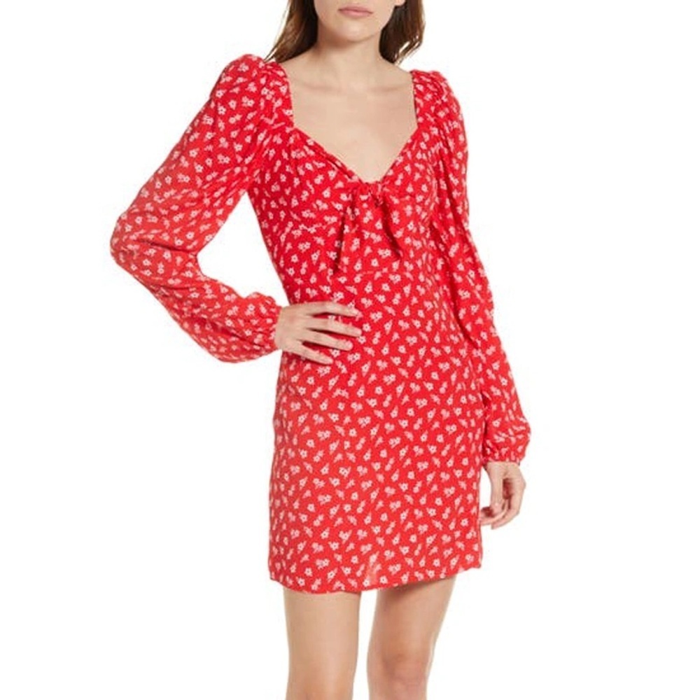 & OTHER STORIES - Floral Bow Detail Long Sleeve Dress In Red + White Flowers